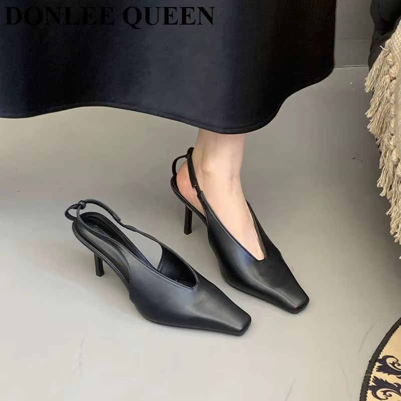 Sandales de printemps à talons hauts et fins pour femmes, escarpins à bout carré, chaussures peu pro