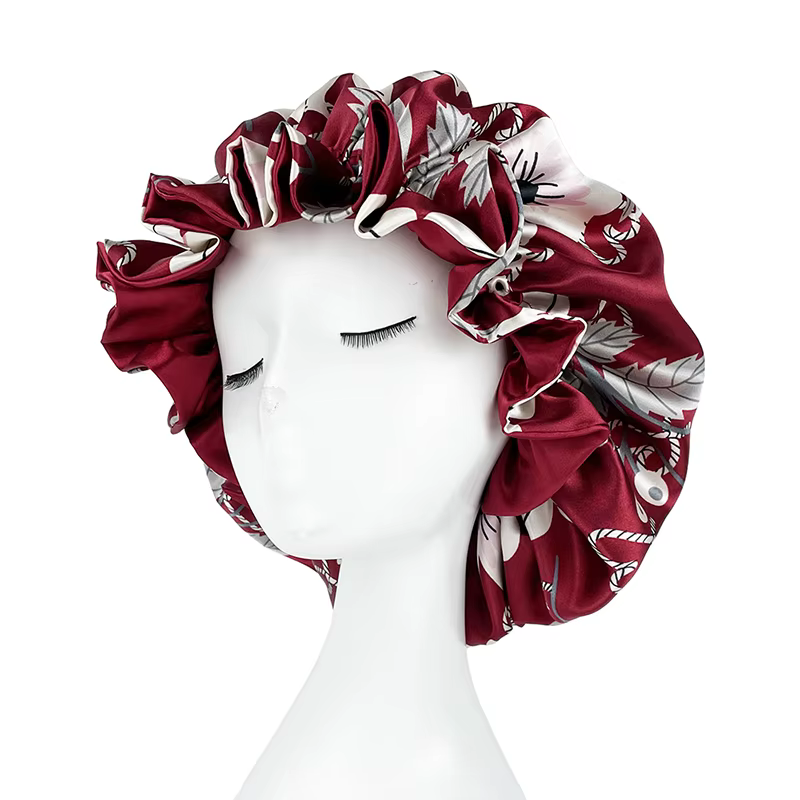 Double couche soyeux Satin Bonnet femmes bonnet de couchage grand réversible Satin doublé nuit somme