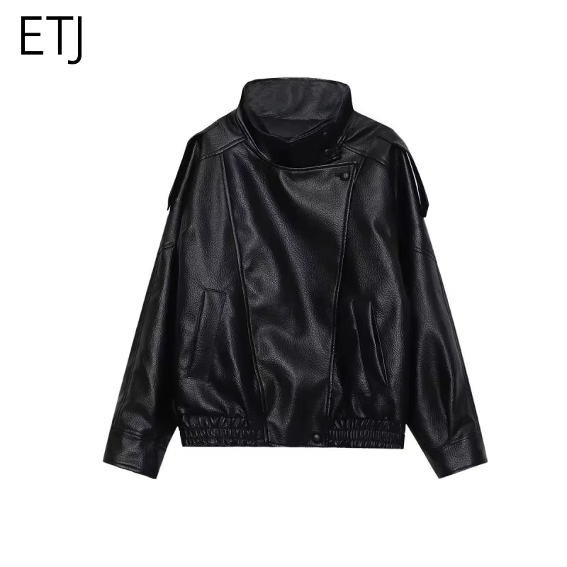 ETJ 2025 nouvelle version ample de la mode des femmes de col montant veste en simili cuir style de r