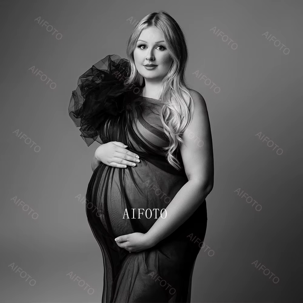 Robes d'accessoires de photographie de maternité, asymétrique épaule dénudée, en Tulle, Sexy, en mai