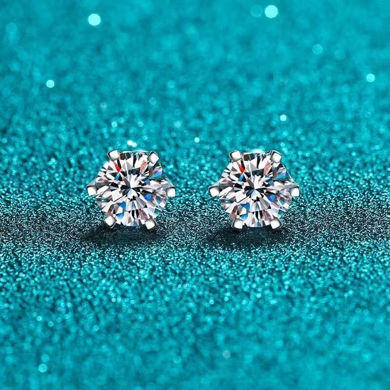 TY 0.3-2CT boucles d'oreilles Moissanite 925 en argent Sterling boucles d'oreilles rondes boucles d'