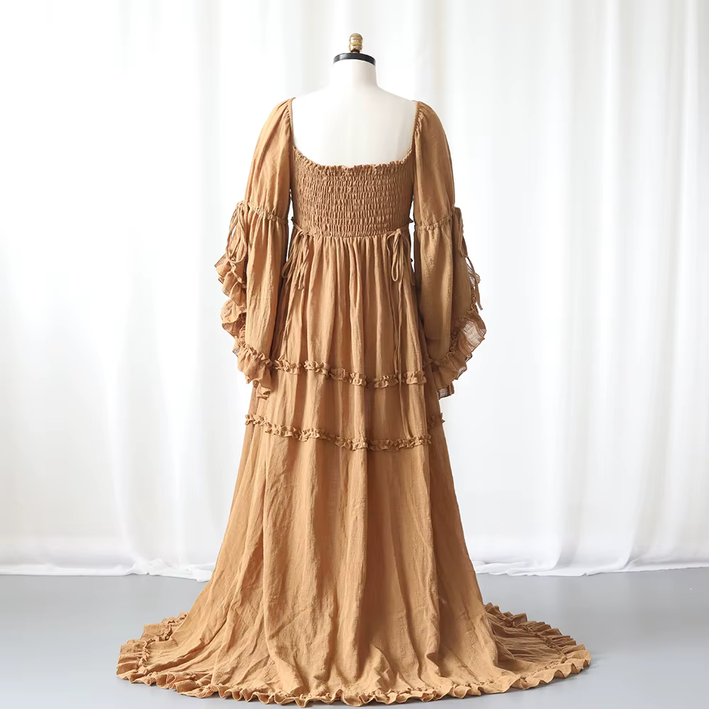 Robe de maternité fluide style Boho, manches longues, à volants, Maxi, robe de grossesse, réception-