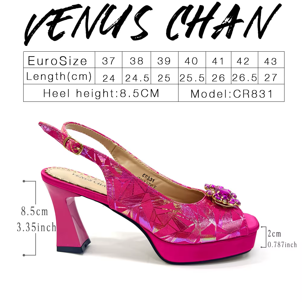 Femmes élégantes talons pour Peep Toe bon matériau Design strass Fuchsia sandales chaussures et sacs