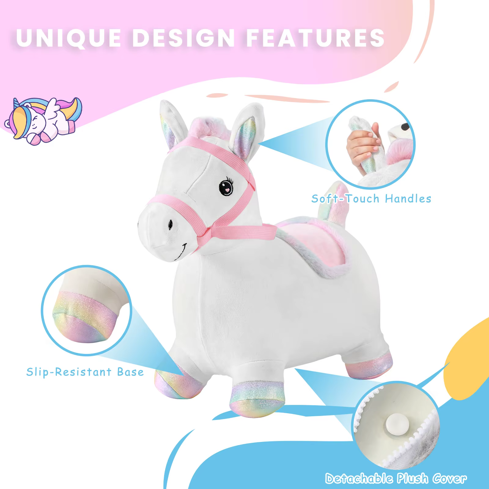 Cheval de saut gonflable Pals, jouet gonflable de trémie d'animal en peluche rebondissante pour tout