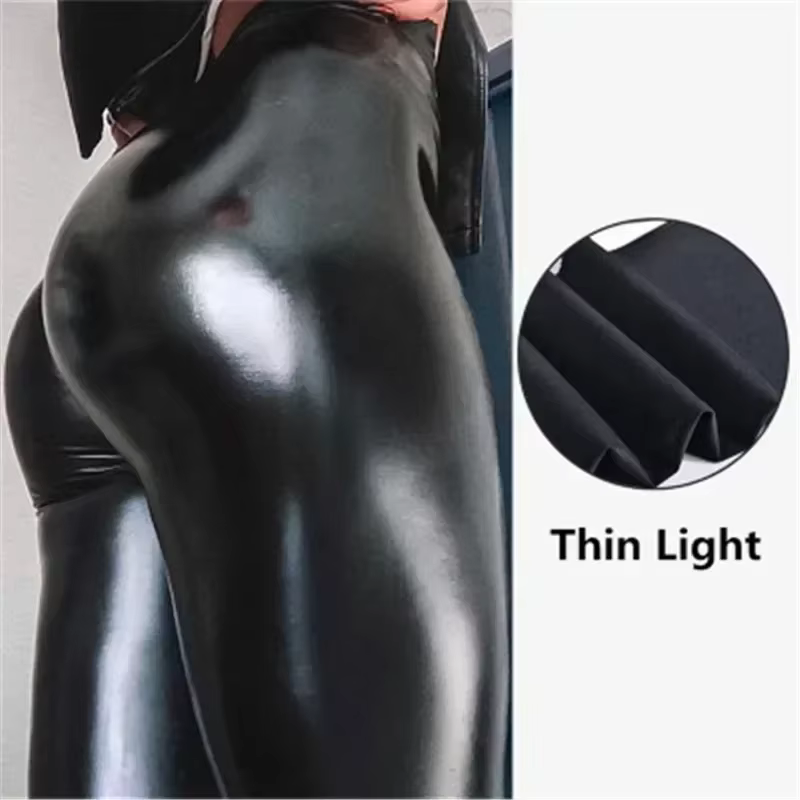 Leggings taille haute en cuir PU pour femmes, collants sexy, pantalons taille haute, leggings de lev