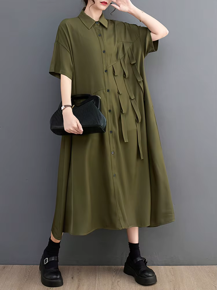 Robe Chemise Décontractée à Manches Courtes pour Femme, Vêtement Élégant et Vintage, à la Mode, Nouv