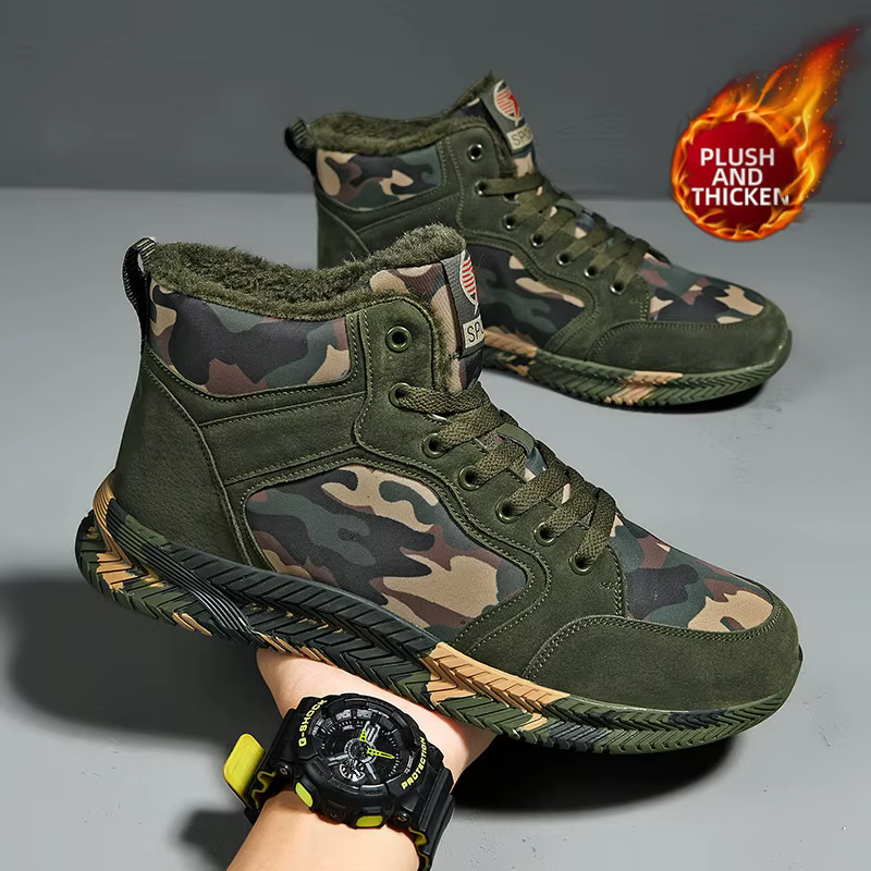 Baskets montantes en toile camouflage pour hommes, chaussures de marche décontractées à lacets, anti