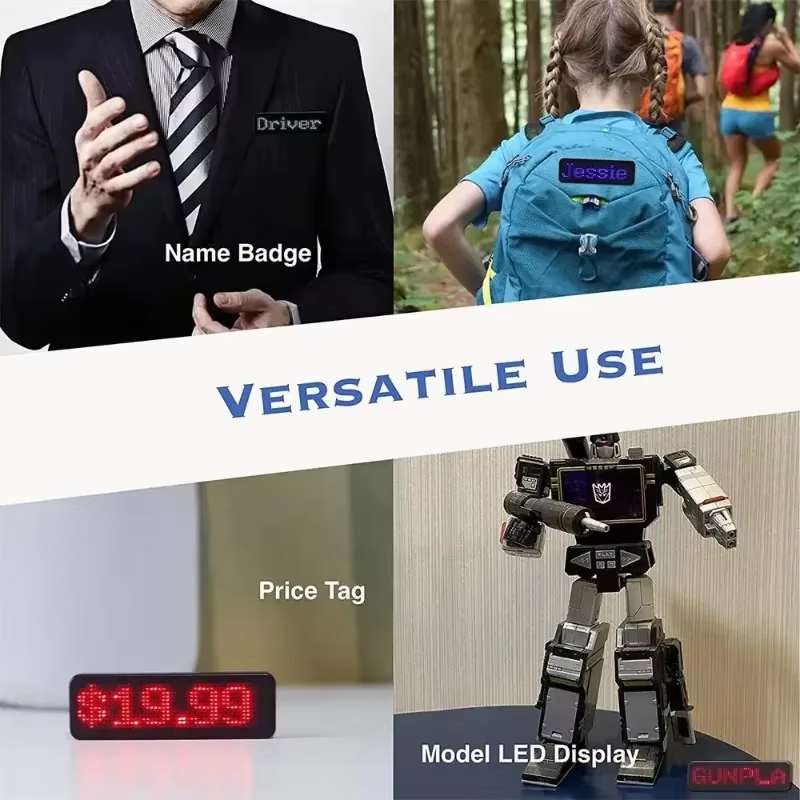 Insigne LED numérique Bluetooth Rechargeable, panneau d'affichage défilant Programmable, Mini affich