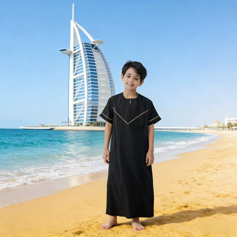 Robes musulmanes pour garçons, tenue saoudienne pour l'Aïd al-Fitr, vêtements de prière islamiques,