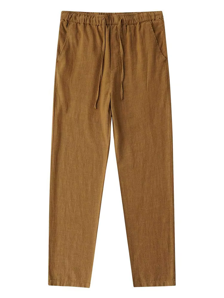 Pantalon Chino décontracté en coton et lin pour hommes, jambes larges, léger, Baggy, survêtement en 