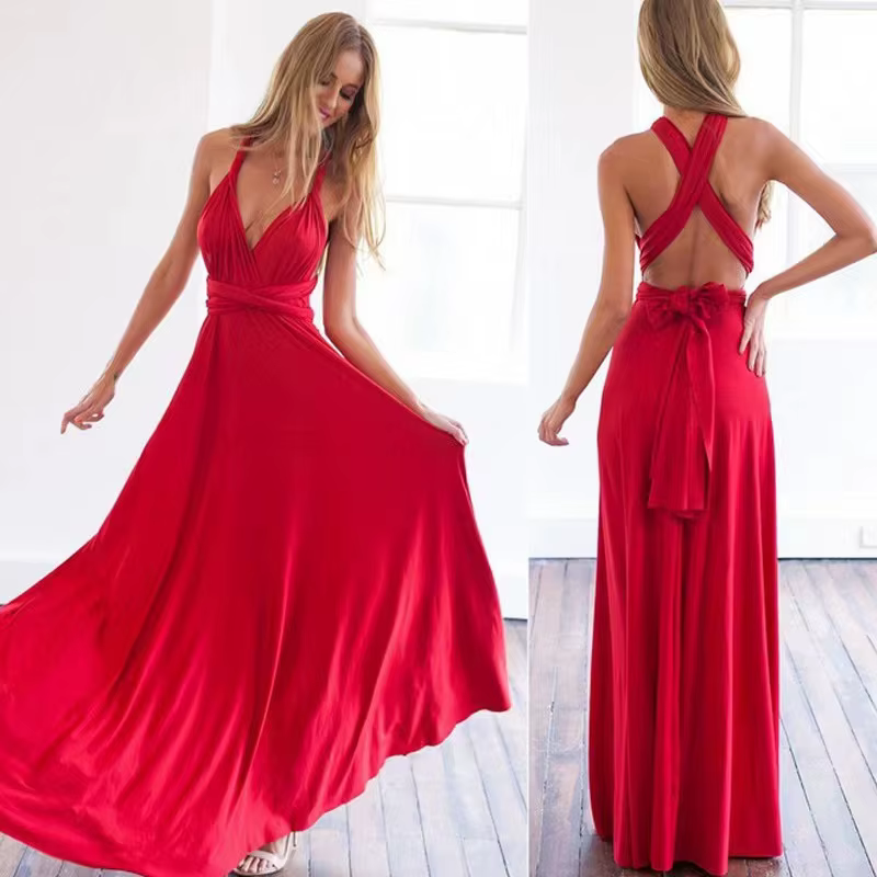 Sexy femmes Multiway Wrap Convertible Boho Maxi Club Robe rouge pansement Robe Longue fête demoisell