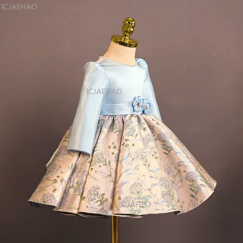 Robe de princesse pour fille, style chinois, satinée, à fleurs, pour le premier anniversaire, tenue
