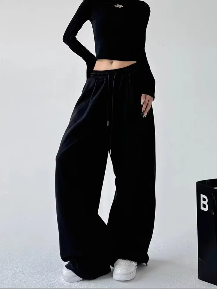 Pantalon de survêtement Y2K Harajuku à jambe large pour femme, streetwear ample et oversize gris, pa