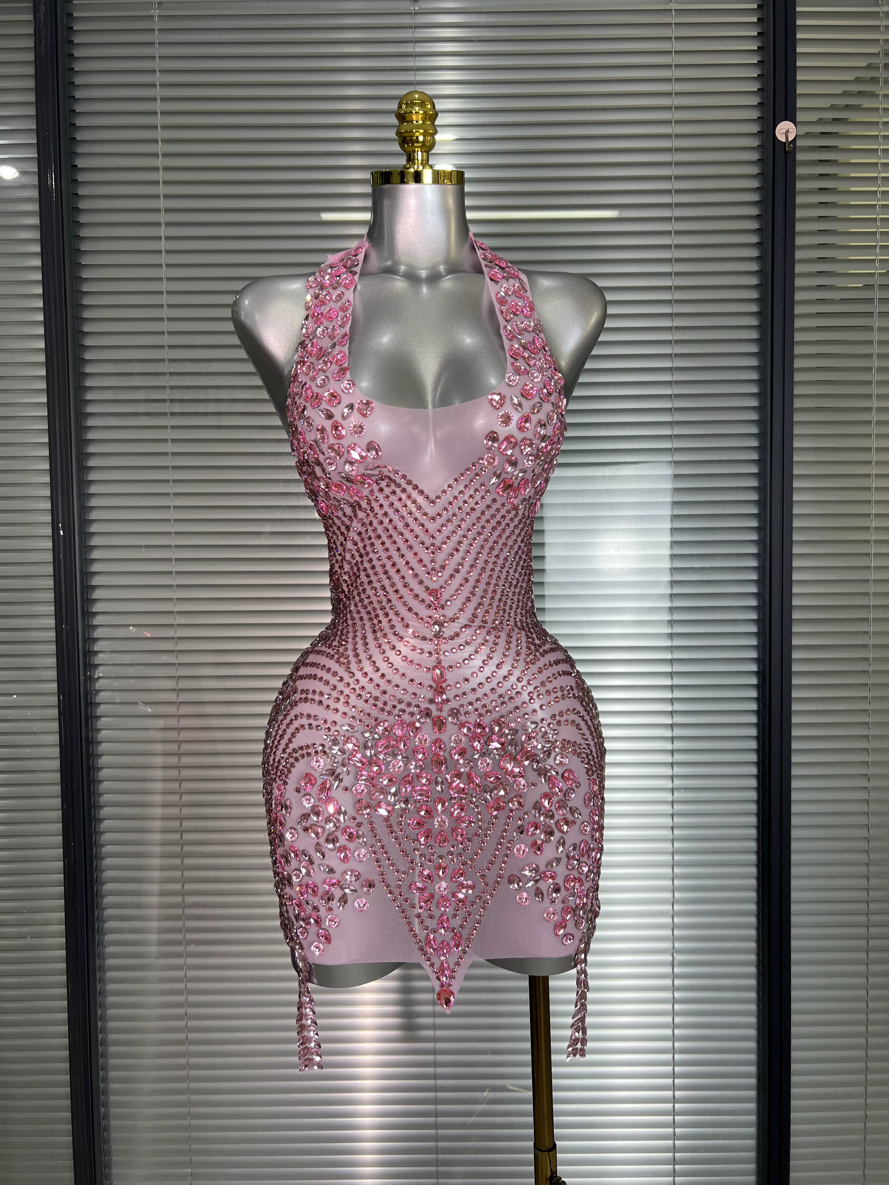 Célébrité nouvelles femmes Sexy rose maille licou scène Performance Costume danseuse chanteur boîte 