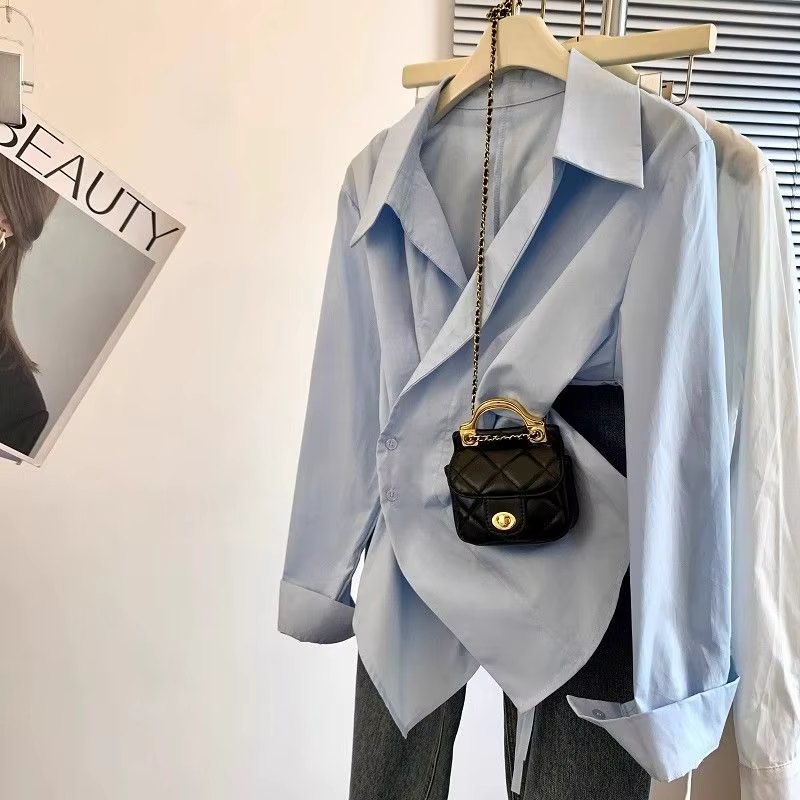 Polo à manches longues irrégulières pour femmes, tunique blanche élégante, haut basique, chemisier,