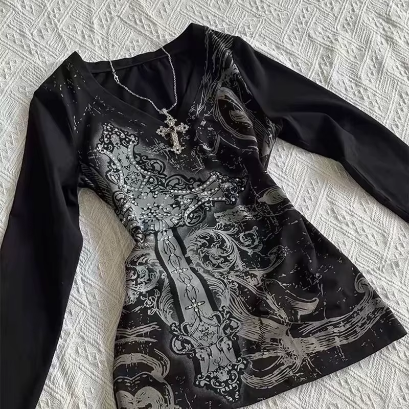 Femmes Hip hop 90s Vintage Punk T-Shirt automne Streetwear Sexy à manches courtes gothique mince hau