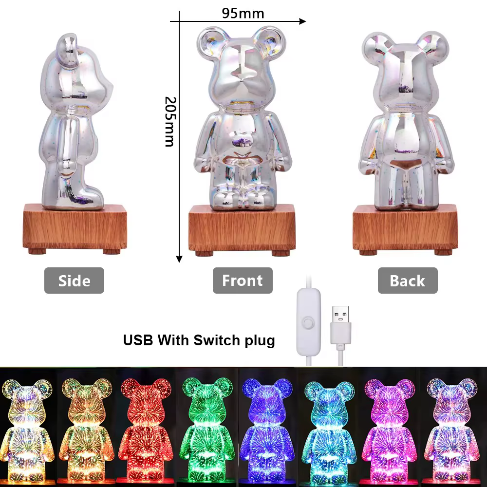 LED feux d'artifice lampes 3D ours veilleuse USB projecteur à intensité variable atmosphère colorée