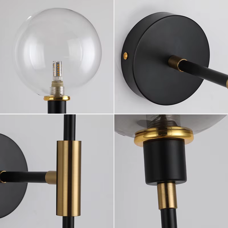 Applique murale Led moderne en forme de haricot magique, boule de verre en fer noir, pour salon, cha