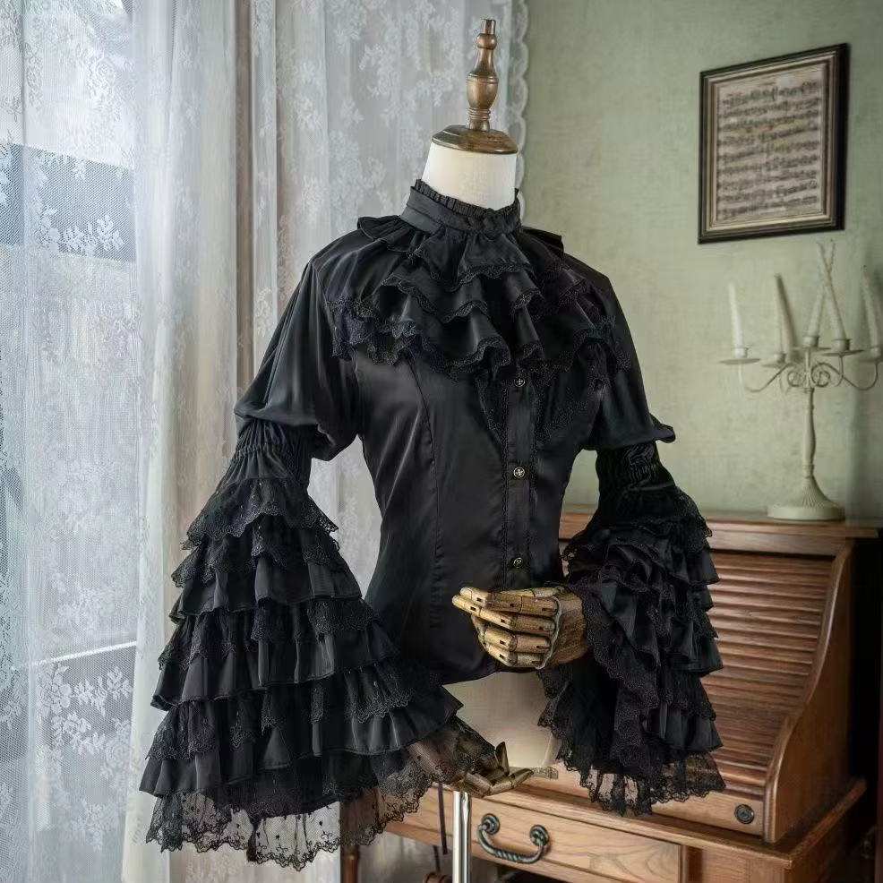 Magnifique chemise Lolita de Style palais, reine de nuit sombre, Base assortie, hauts de fête, indus