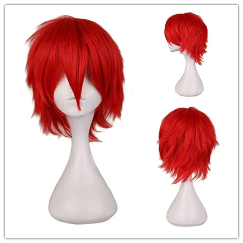 Perruque de Cosplay courte universelle argent rouge rose blond herbe vert noir perruque droite pour