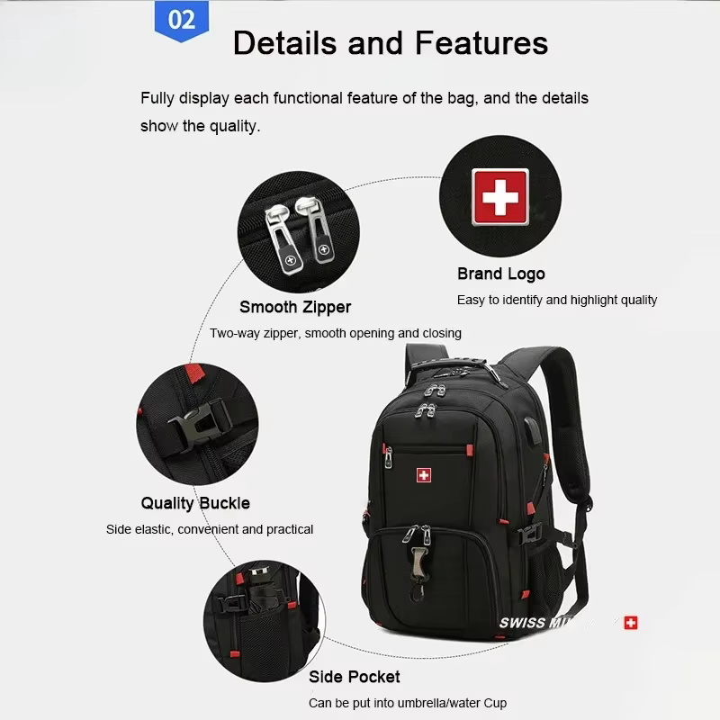 Sac à dos pour ordinateur portable en tissu Oxford imperméable de grande capacité, sac de voyage sco
