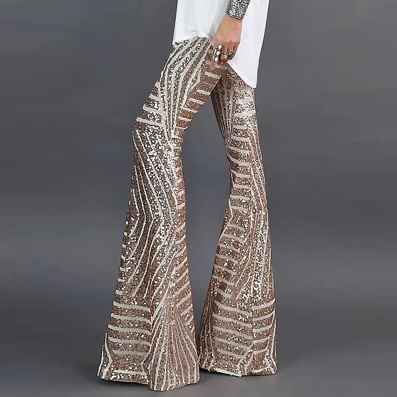 Paillettes taille haute maigre Flare Streetwear sauvage basique mince 2023 tendance Patchwork pantal