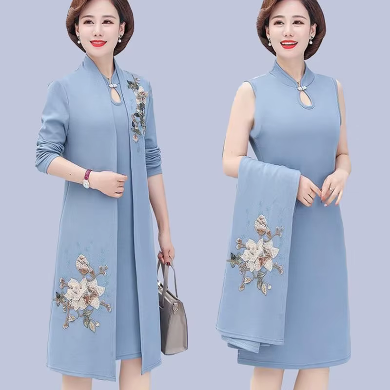 Robe deux pièces coupe-vent pour mère, robe de mariée, manteau de printemps pour femmes d'âge moyen 