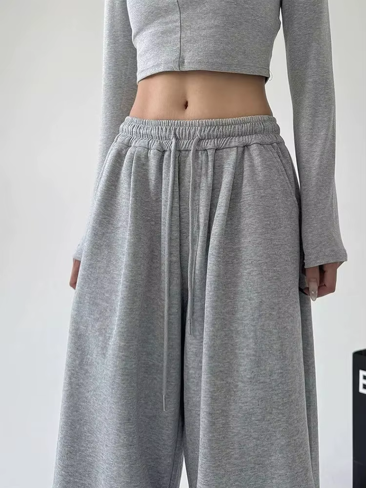 Pantalon de survêtement Y2K Harajuku à jambe large pour femme, streetwear ample et oversize gris, pa