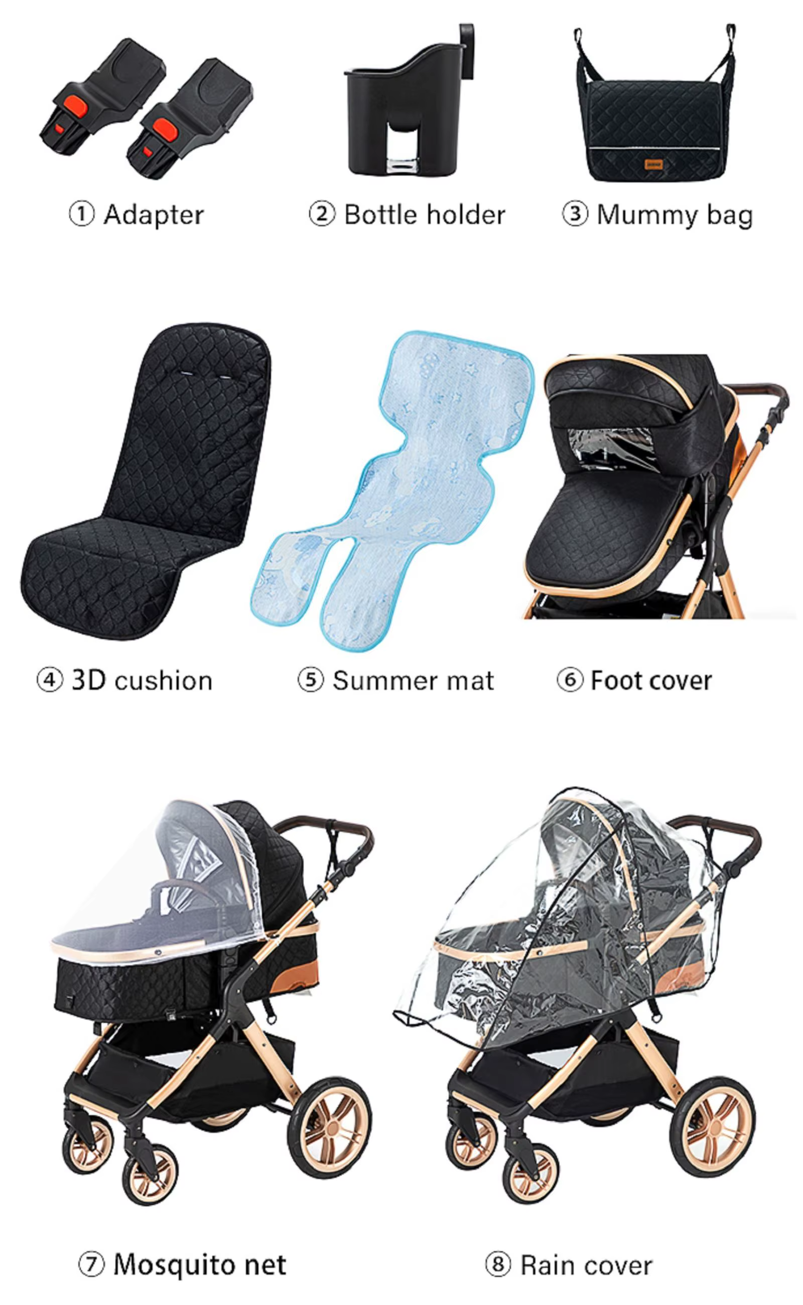 Poussette multifonction 3 en 1 avec siège auto, landau pour bébé, poussette pliable facile, siège co