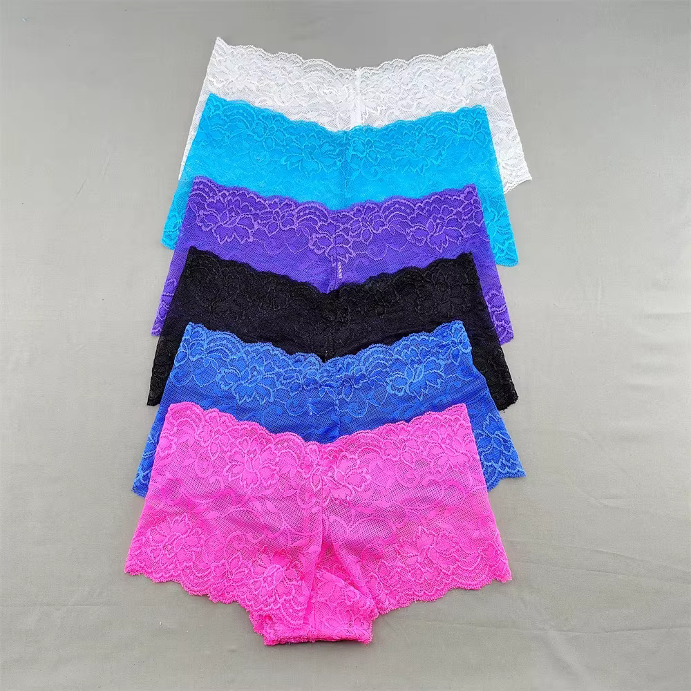 Boyshorts femmes sous-vêtements dentelle Transparent boxeurs floraux couleur unie Perspective Shorts