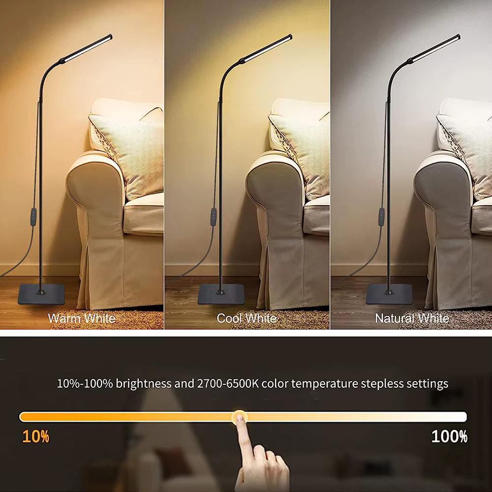 Lampadaire LED pour salon, support à col de cygne réglable, lumière à intensité variable, lampe de l