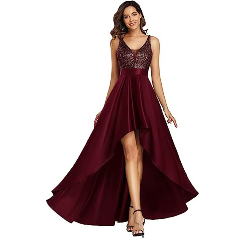 Robe de soirée dorée, col en v, ligne a, courte devant et dos Long, nouvelle collection automne