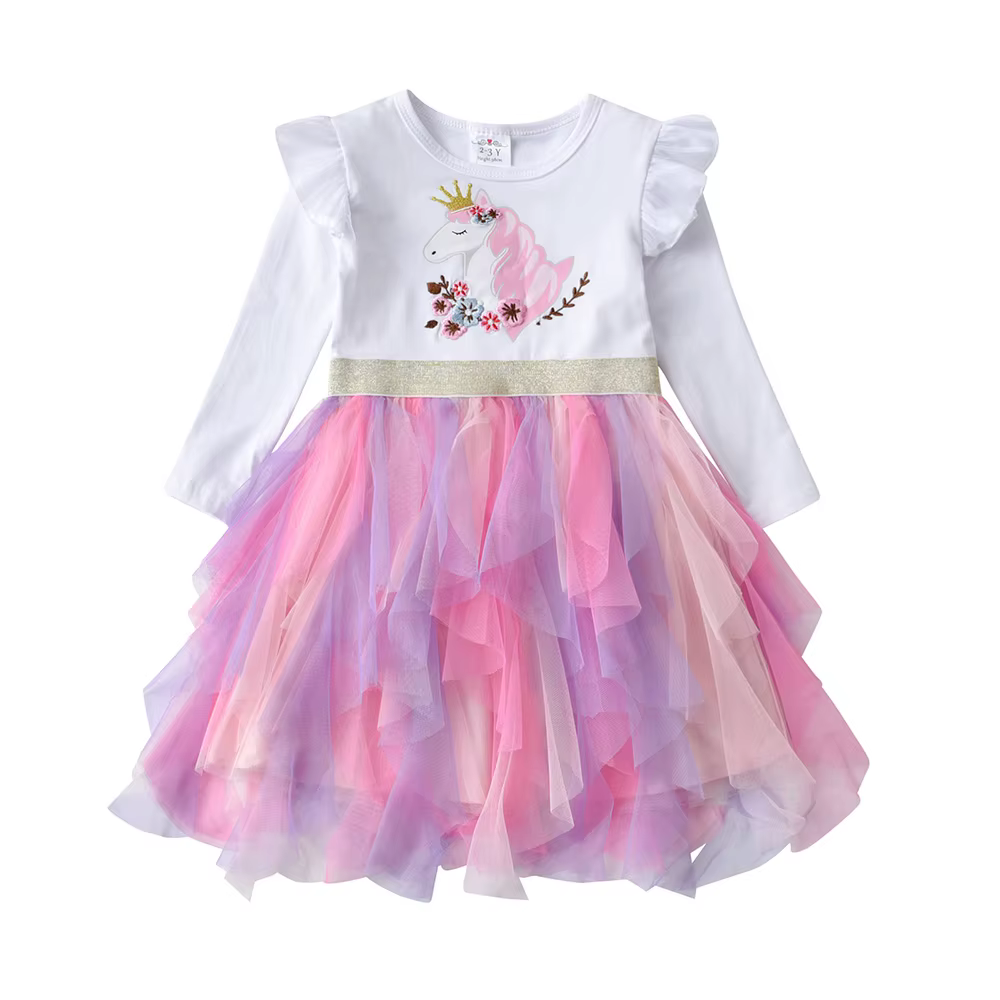 VIKITA enfants à manches longues automne printemps robe filles Licorne fleur imprimé dessin animé ro