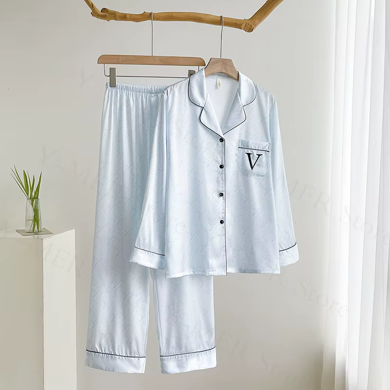 Pyjama léopard à manches longues pour femmes, 2 pièces, costume de maison en Satin, chemise et panta