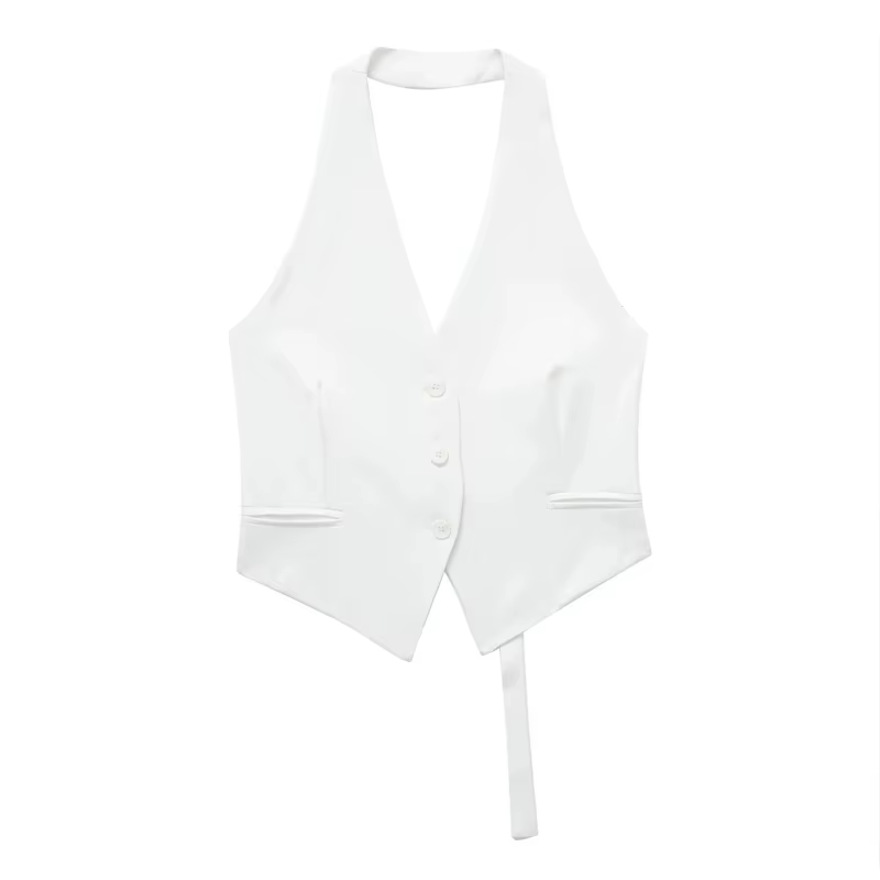 MUJER épaules dénudées gilet sans manches femmes noir blanc recadrée gilet femme mode dos nu col en 