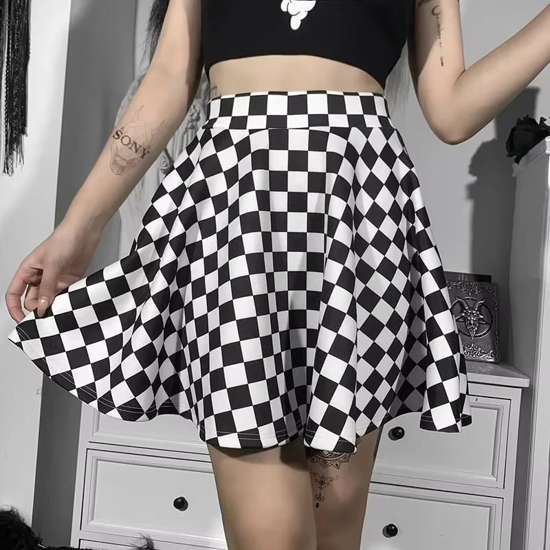 Jupe Sexy taille haute en été, gothique, Y2k, Harajuku, fille foncée, contraste, couture à carreaux