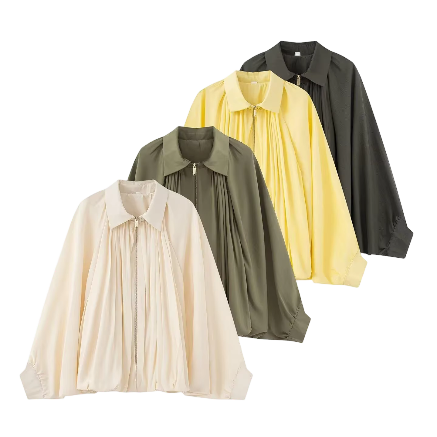 KONDALA High Street Satin Bomber vestes femmes longue lanterne manches fermeture éclair surdimension