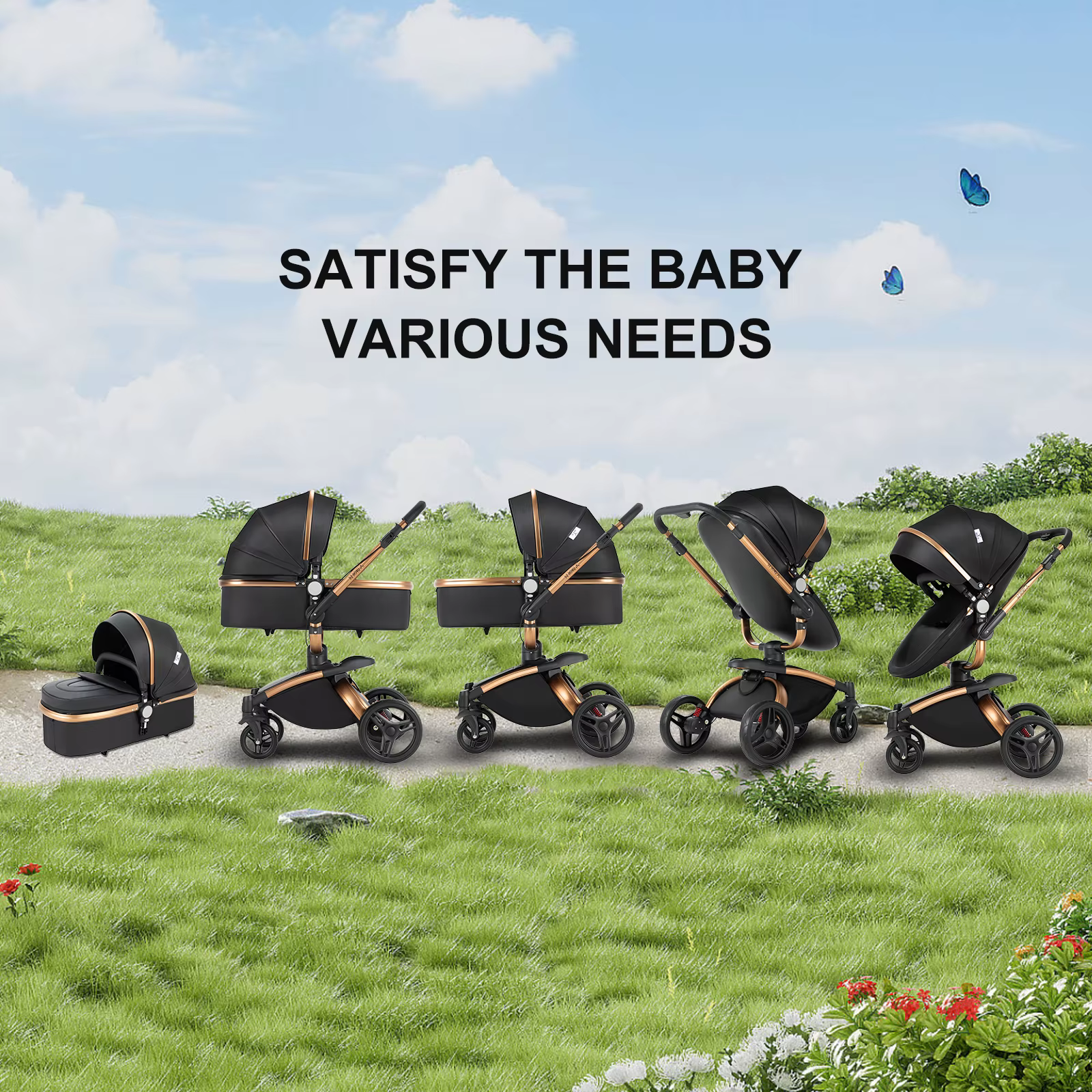 360 °   Poussette bébé 3 en 1 siège auto poussette Combo système de voyage poussettes haute paysage 