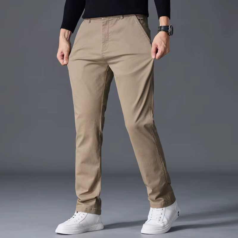 Pantalon en coton pour homme, coupe droite classique, élastique, couleur unie, décontracté, pour aff