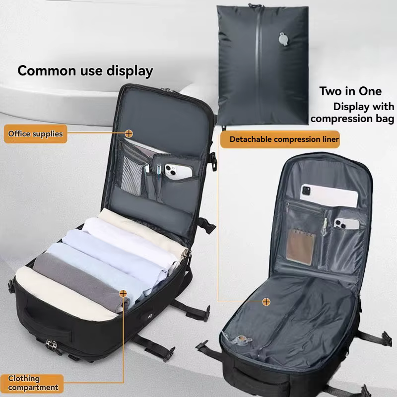 Sac à dos de voyage à pompe à air intégrée scellé sous vide, sac à dos de voyage extensible, équipé 