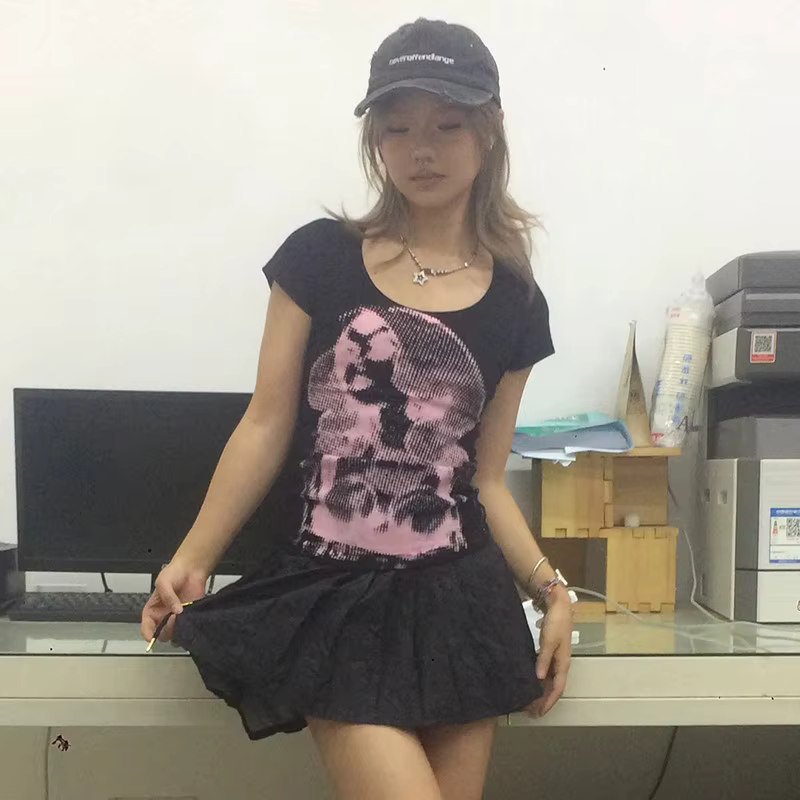 T-shirt à manches courtes esthétique japonaise, Karr233, Trashy Y2k, Économie graphiques Harajuku, G
