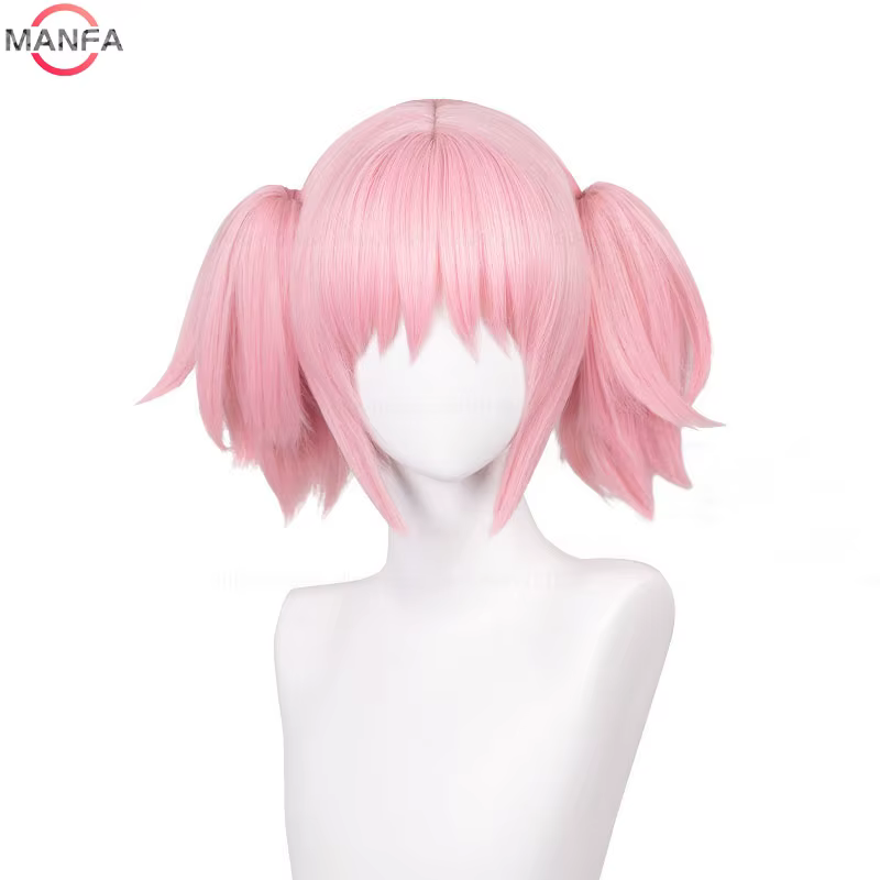 Madoka Kaname Cosplay perruques rose 30 cm pince courte queues de cheval Kaname Madoka Anime perruqu