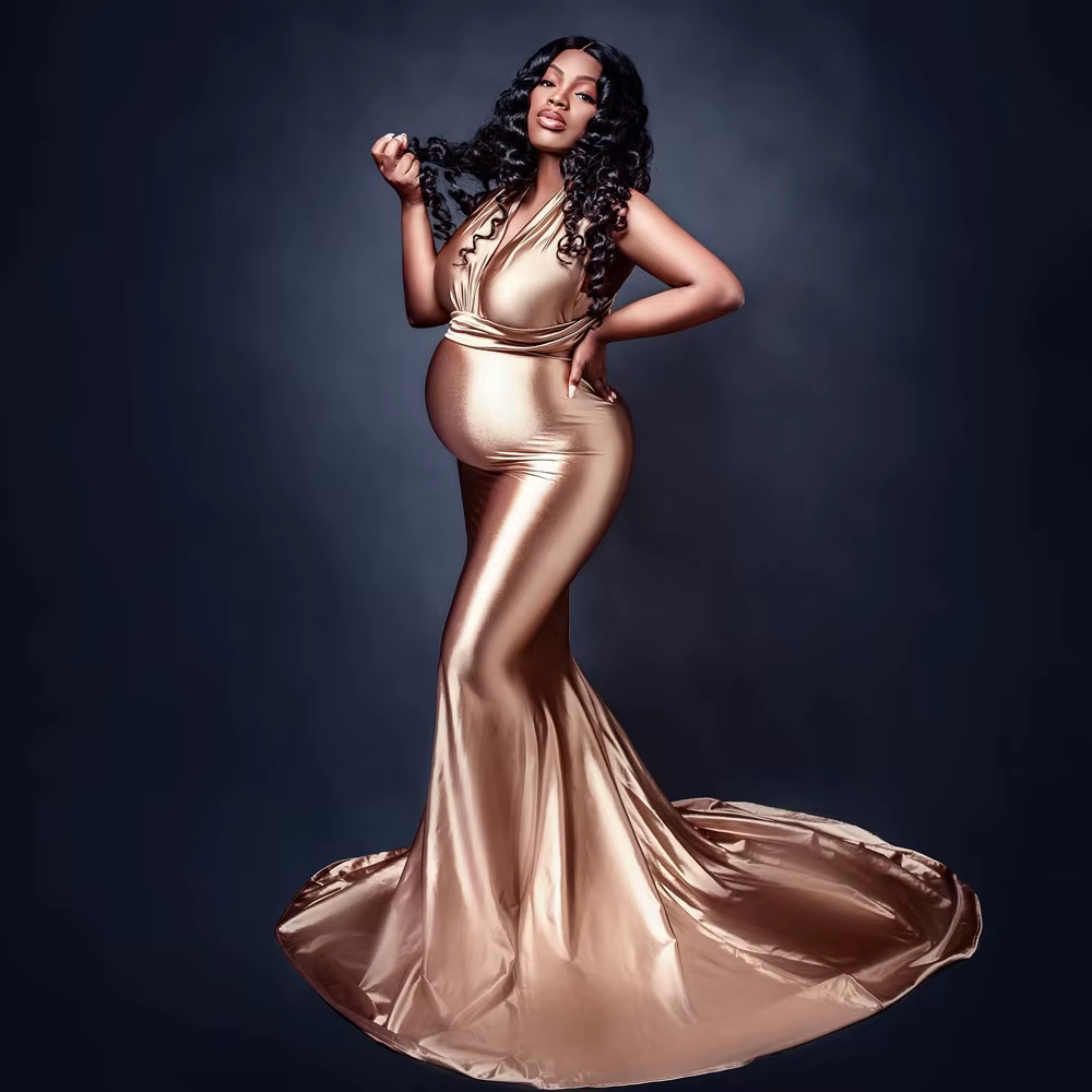 Robe de maternité en Satin extensible Convertible, tenue de soirée multi-voies pour les fêtes prénat