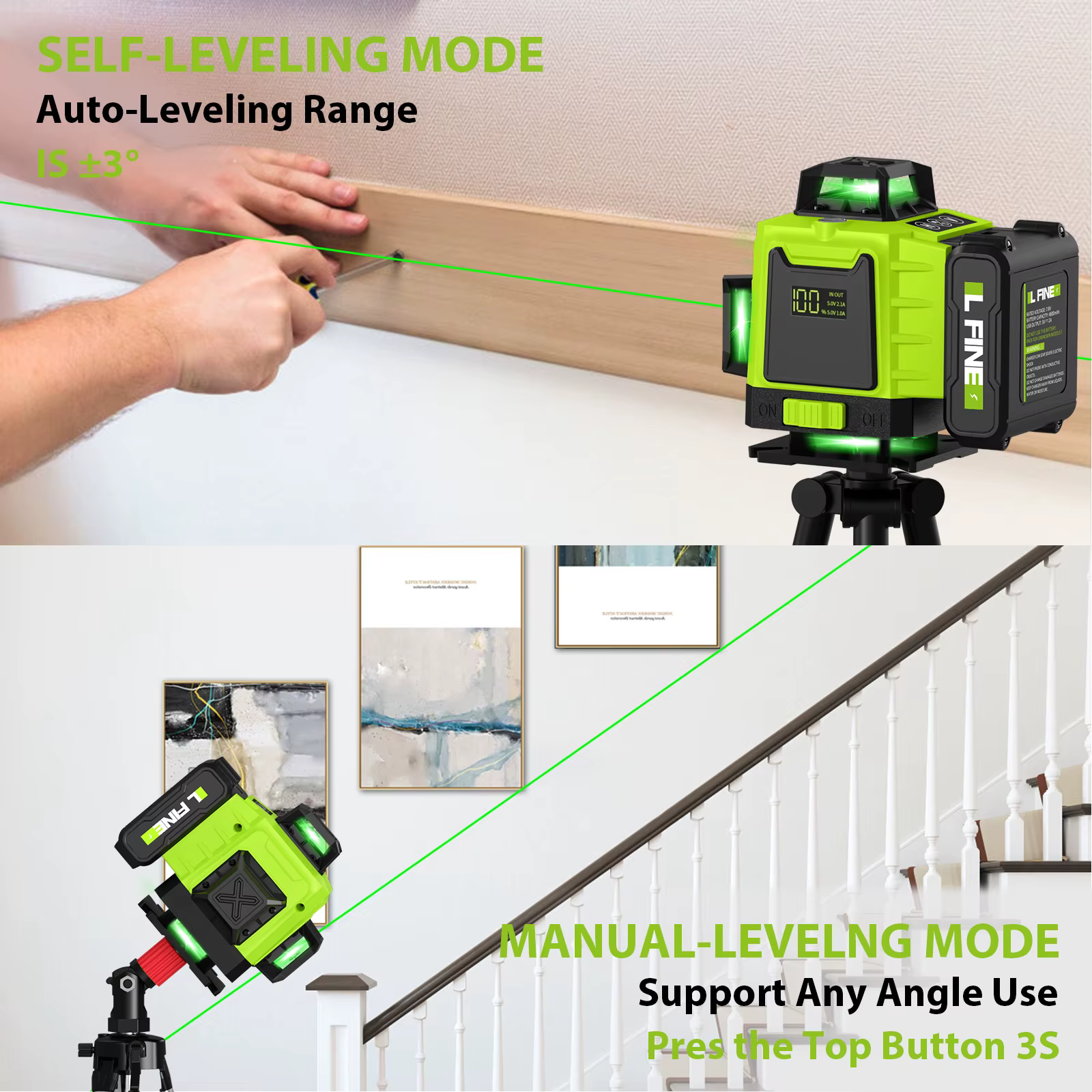 Lfine2/4D16 Lignes 360 ° Niveaux laser auto-nivelants trépied en option et outil de niveau laser pro