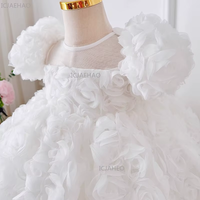 Robe de cérémonie blanche pour enfants 2026, tenue de fête à manches courtes bouffantes, robe de pri