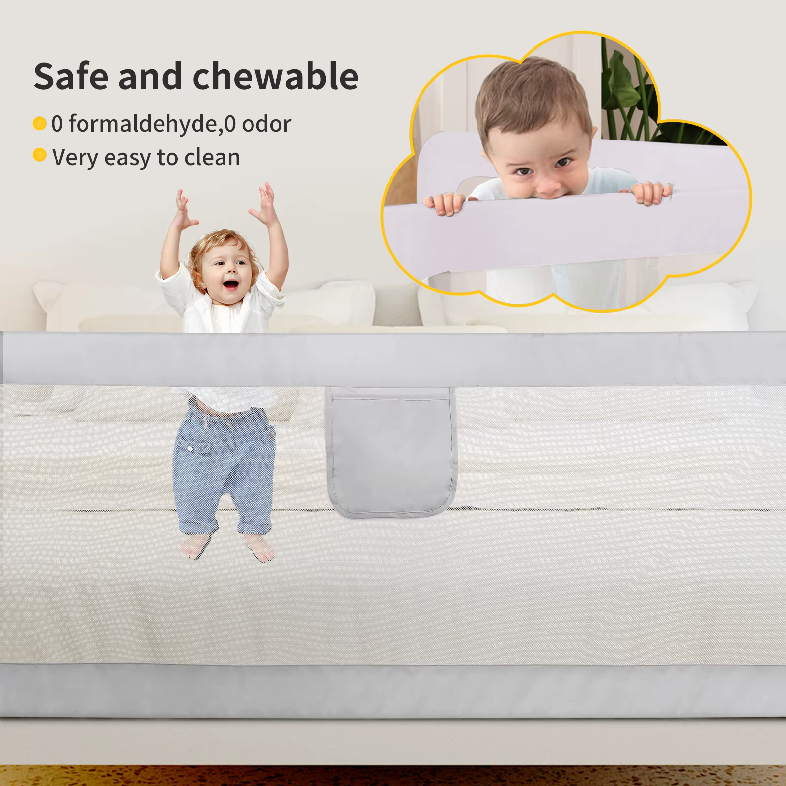 Barrière de Lit de Protection Anti-Chute Réglable en Hauteur de 70 à 100 cm pour Enfant Filet Aéré S