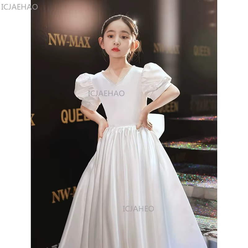 Nouvelle Robe de Cérémonie Blanche pour Filles, Style Français à Manches Bouffantes, pour Spectacle 