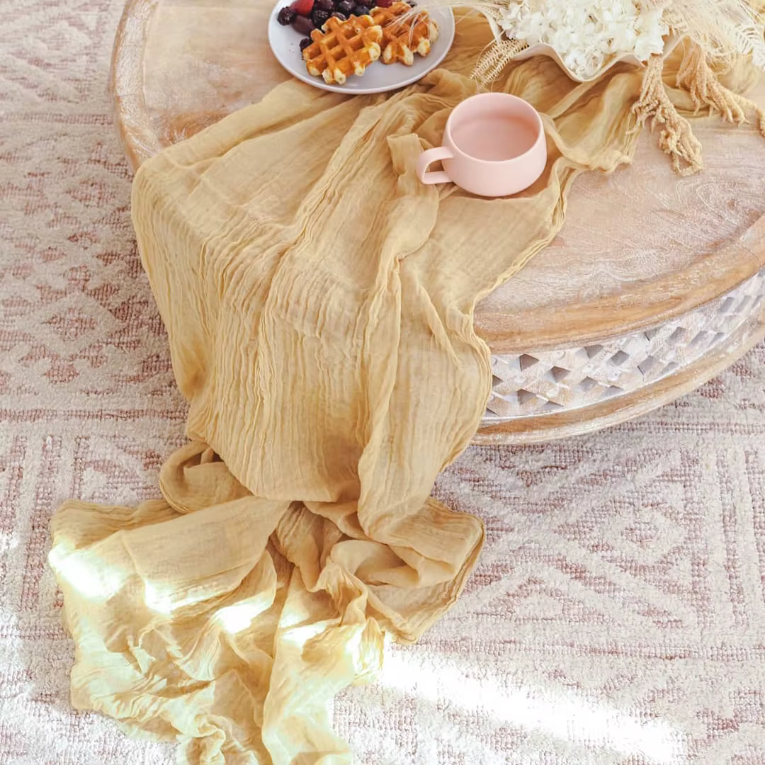 Chemin de Table de mariage en gaze bleu ciel Semi-transparente, tissu à fromage, réglage de Table, s