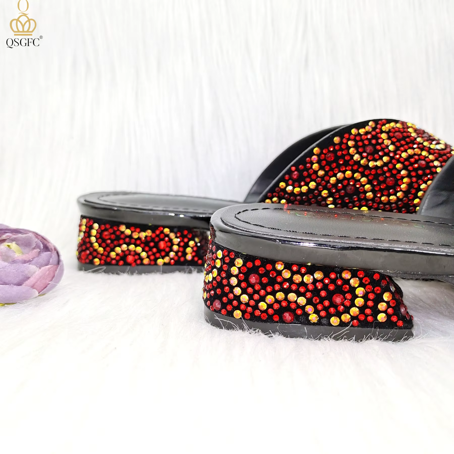 QSGDavid-Chaussures décontractées pour mère africaine, chaussures à talons bas, décoration en biscui
