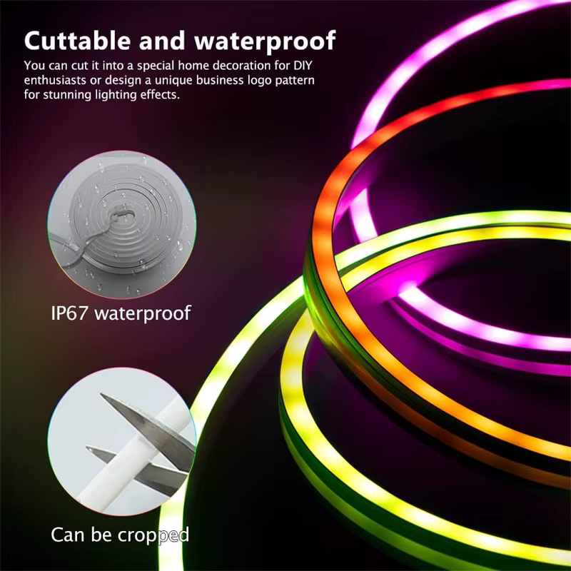 Bande lumineuse LED néon TUYA 12-24V 84LED s/M, corde lumineuse en Silicone avec synchronisation de